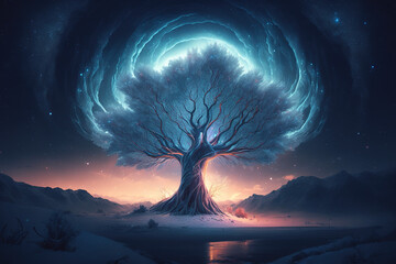 Wall Mural - The Wonder of Yggdrasil: Mythical Tree Stock Image for Fan