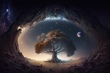 Wall Mural - Enchanting Yggdrasil Tree Stock Photo for Mythology and Fantasy Designs. Generative at