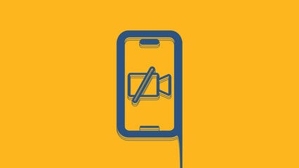 Sticker - Blue Video camera Off on mobile screen icon isolated on orange background. No video. 4K Video motion graphic animation