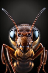 Closeup macro of an ant on black background illustrated using generative Ai