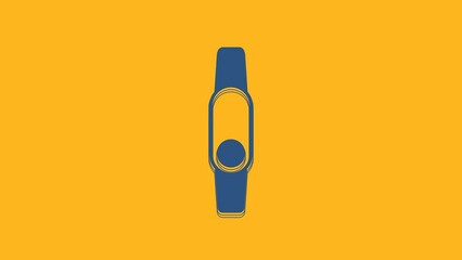 Poster - Blue Smartwatch icon isolated on orange background. Fitness App concept. 4K Video motion graphic animation