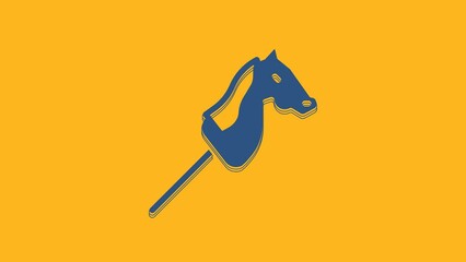 Wall Mural - Blue Toy horse icon isolated on orange background. 4K Video motion graphic animation