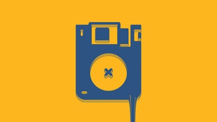 Poster - Blue Floppy disk for computer data storage icon isolated on orange background. Diskette sign. 4K Video motion graphic animation