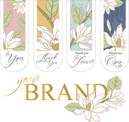 illustration hand draw white flower sticker and logo