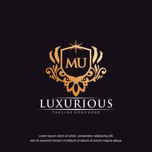 MU Initial Letter Luxury Ornament Gold Monogram Logo Template Vector Art.