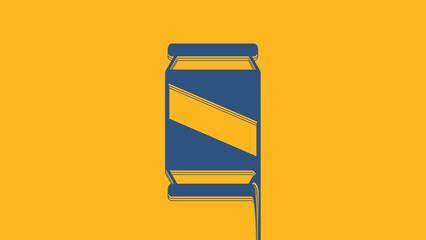 Poster - Blue Beer can icon isolated on orange background. 4K Video motion graphic animation