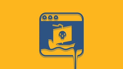 Poster - Blue Internet piracy icon isolated on orange background. Online piracy. Cyberspace crime with file download and movies sharing. 4K Video motion graphic animation