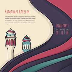 Poster - Abstract background design with mosque minaret in hand drawn design for ramadan kareem