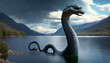Illustration of the mythical Loch Ness monster from Scotland. Generative AI.