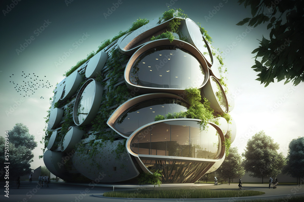 Design eco-friendly buildings for a better life, concept of Energy Efficiency and Renewable Resources, created with Generative AI technology