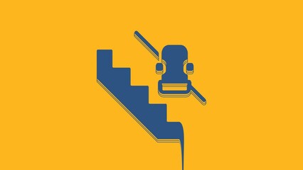 Poster - Blue Disabled access elevator lift escalator icon isolated on orange background. Movable mechanical chair platform for handicapped human. 4K Video motion graphic animation