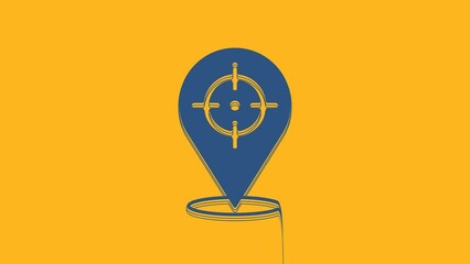 Sticker - Blue Target financial goal concept icon isolated on orange background. Symbolic goals achievement, success. 4K Video motion graphic animation