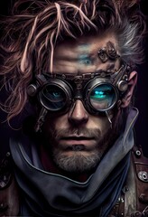 Wall Mural - portrait of a brutal punk. high-tech futuristic man from the future. generative ai art.