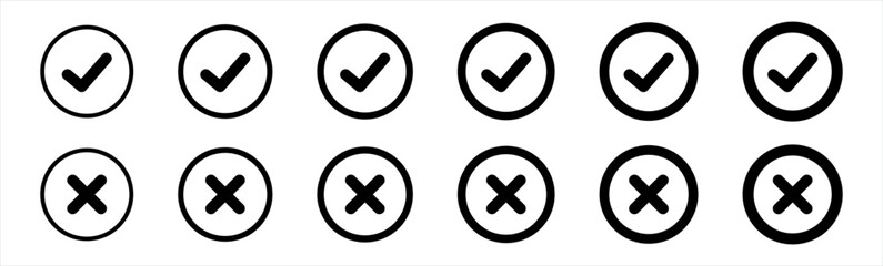 Poster - checkmark icon. x or confirm symbol. deny, confirm, close delete denied buttons. red cross mark signs, vector illustration