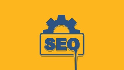 Poster - Blue SEO optimization icon isolated on orange background. 4K Video motion graphic animation