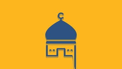 Sticker - Blue Muslim Mosque icon isolated on orange background. 4K Video motion graphic animation