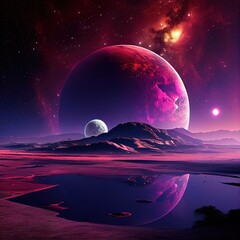 Wall Mural - a deserted abstract colorful alien landscape. alien planets during sunrise. generative ai art.