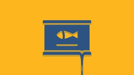 Sticker - Blue Canned fish icon isolated on orange background. 4K Video motion graphic animation