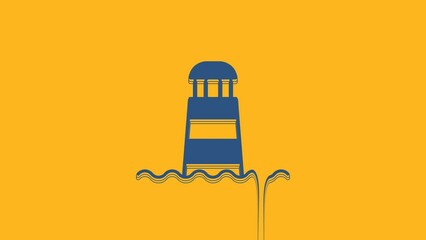 Canvas Print - Blue Lighthouse icon isolated on orange background. 4K Video motion graphic animation