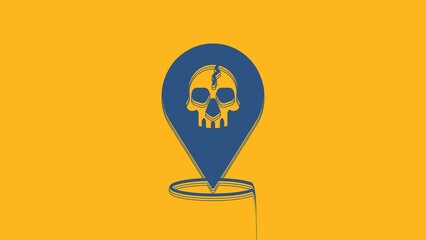 Sticker - Blue Location pirate icon isolated on orange background. 4K Video motion graphic animation