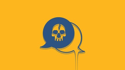 Wall Mural - Blue Skull icon isolated on orange background. Pirate captain. Happy Halloween party. 4K Video motion graphic animation