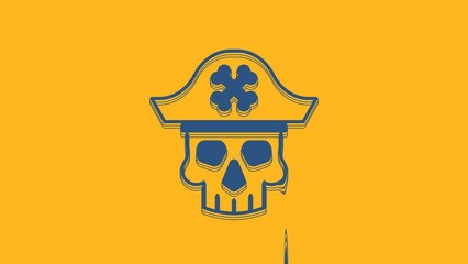 Canvas Print - Blue Pirate captain icon isolated on orange background. 4K Video motion graphic animation