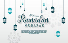 Elegant Welcome Ramadan Mubarak Banner With Elegant Islamic Illustration Luxury Shiny Ornament And Abstract Gradient White Background
