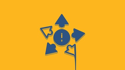 Poster - Blue Many ways directional arrow icon isolated on orange background. 4K Video motion graphic animation