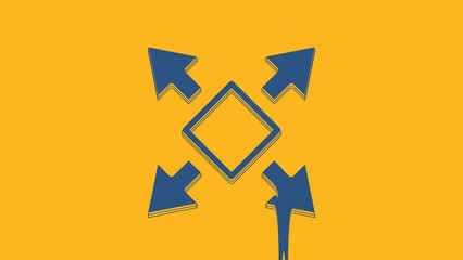 Poster - Blue Many ways directional arrow icon isolated on orange background. 4K Video motion graphic animation