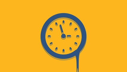 Poster - Blue Clock icon isolated on orange background. Time symbol. 4K Video motion graphic animation