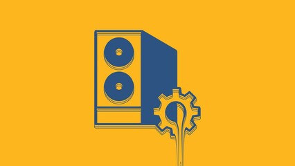 Poster - Blue Case of computer setting icon isolated on orange background. Computer server. Workstation. Adjusting, service, maintenance, repair, fixing. 4K Video motion graphic animation