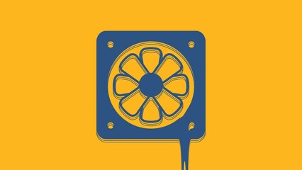 Wall Mural - Blue Computer cooler icon isolated on orange background. PC hardware fan. 4K Video motion graphic animation