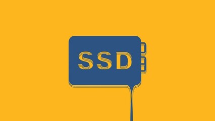 Poster - Blue SSD card icon isolated on orange background. Solid state drive sign. Storage disk symbol. 4K Video motion graphic animation
