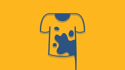 Canvas Print - Blue Dirty t-shirt icon isolated on orange background. 4K Video motion graphic animation