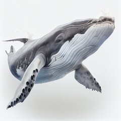 Wall Mural - Generative AI of a Blue Whale isolated on a White Background