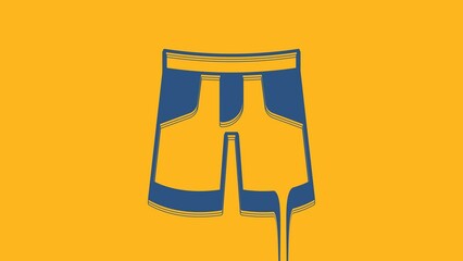 Wall Mural - Blue Short or pants icon isolated on orange background. 4K Video motion graphic animation