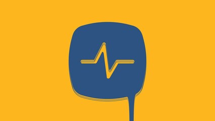 Sticker - Blue Heart rate icon isolated on orange background. Heartbeat sign. Heart pulse icon. Cardiogram icon. 4K Video motion graphic animation