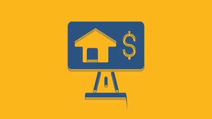 Poster - Blue Online real estate house in browser icon isolated on orange background. Home loan concept, rent, buy, buying a property. 4K Video motion graphic animation