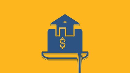 Poster - Blue Online real estate house in browser icon isolated on orange background. Home loan concept, rent, buy, buying a property. 4K Video motion graphic animation