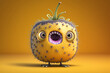 3D render cute and happy passionfruit cartoon character. Generative AI