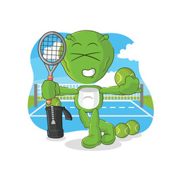 Sticker - alien plays tennis illustration. character vector