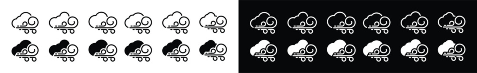 windy weather icon set. strong wind weather icons. cloud and wind symbol in line and flat style for 