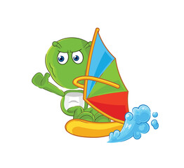 Poster - alien windsurfing character. mascot vector