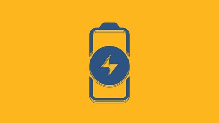 Poster - Blue Battery charge level indicator icon isolated on orange background. 4K Video motion graphic animation