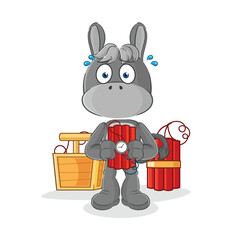 Poster - donkey holding dynamite character. cartoon mascot vector