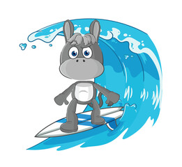 Sticker - donkey surfing character. cartoon mascot vector