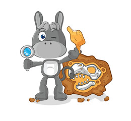 Sticker - donkey archaeologists with fossils mascot. cartoon vector