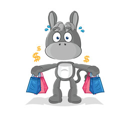 Sticker - donkey shoping mascot. cartoon vector