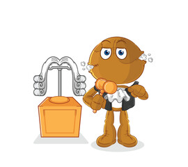 Sticker - sack doll judge holds gavel. character vector