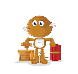 Wall Mural - sack doll holding dynamite detonator. cartoon mascot vector